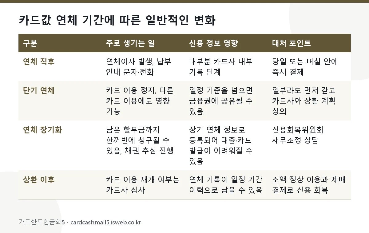 신용카드 연체 대처 카드값 연체 기간에 따른 일반적인 변화